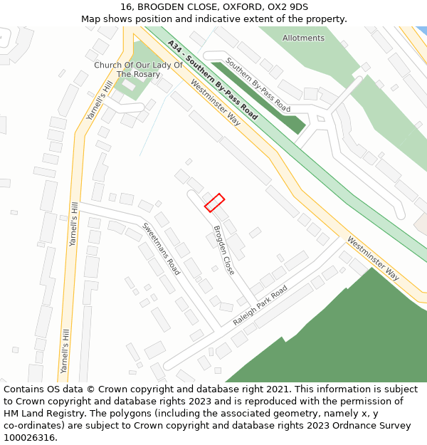 16, BROGDEN CLOSE, OXFORD, OX2 9DS: Location map and indicative extent of plot