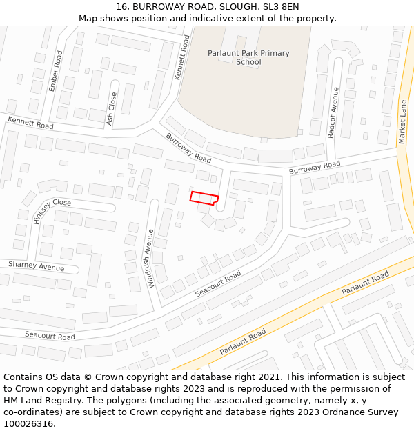 16, BURROWAY ROAD, SLOUGH, SL3 8EN: Location map and indicative extent of plot