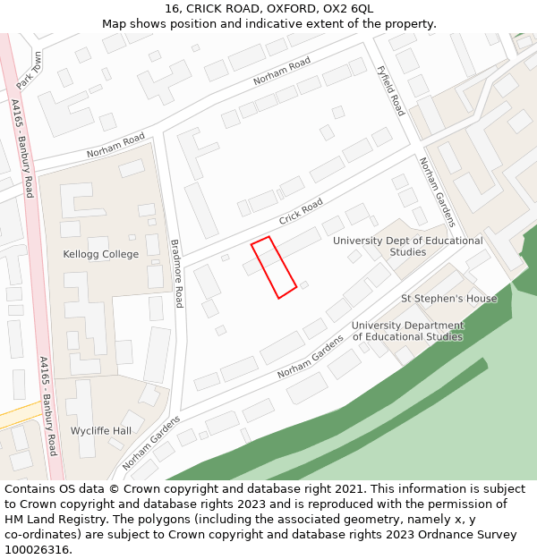 16, CRICK ROAD, OXFORD, OX2 6QL: Location map and indicative extent of plot