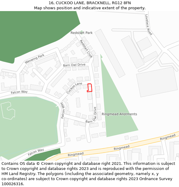 16, CUCKOO LANE, BRACKNELL, RG12 8FN: Location map and indicative extent of plot