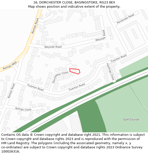 16, DORCHESTER CLOSE, BASINGSTOKE, RG23 8EX: Location map and indicative extent of plot