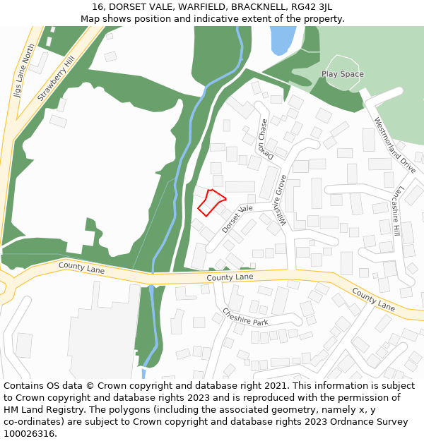 16, DORSET VALE, WARFIELD, BRACKNELL, RG42 3JL: Location map and indicative extent of plot