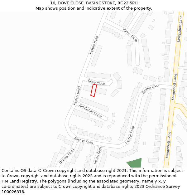 16, DOVE CLOSE, BASINGSTOKE, RG22 5PH: Location map and indicative extent of plot