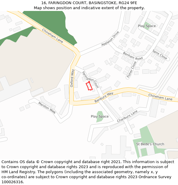 16, FARINGDON COURT, BASINGSTOKE, RG24 9FE: Location map and indicative extent of plot