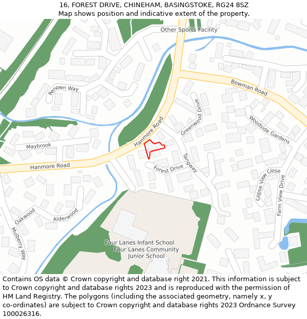 16, FOREST DRIVE, CHINEHAM, BASINGSTOKE, RG24 8SZ: Location map and indicative extent of plot