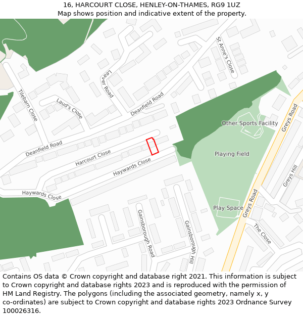 16, HARCOURT CLOSE, HENLEY-ON-THAMES, RG9 1UZ: Location map and indicative extent of plot