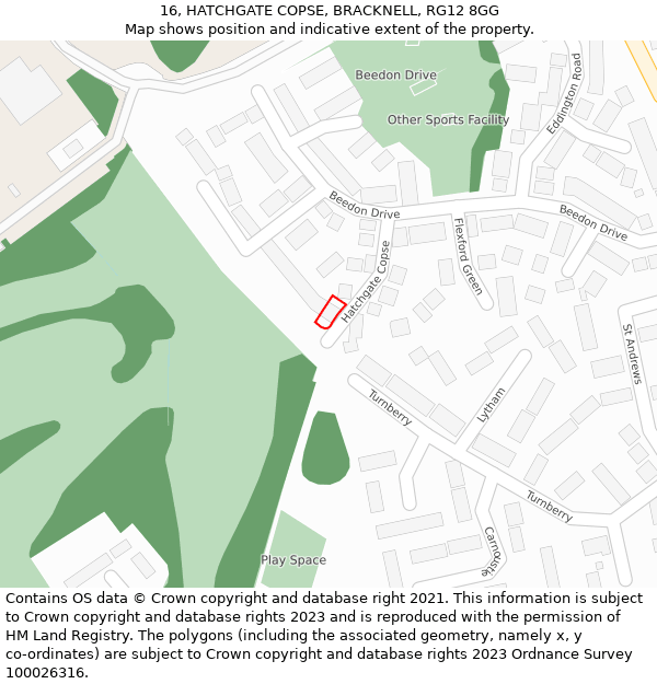 16, HATCHGATE COPSE, BRACKNELL, RG12 8GG: Location map and indicative extent of plot