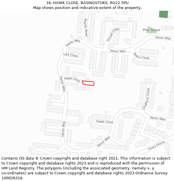 16, HAWK CLOSE, BASINGSTOKE, RG22 5PU: Location map and indicative extent of plot