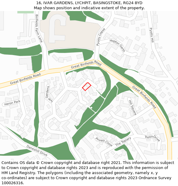 16, IVAR GARDENS, LYCHPIT, BASINGSTOKE, RG24 8YD: Location map and indicative extent of plot