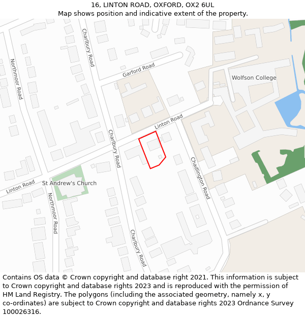 16, LINTON ROAD, OXFORD, OX2 6UL: Location map and indicative extent of plot