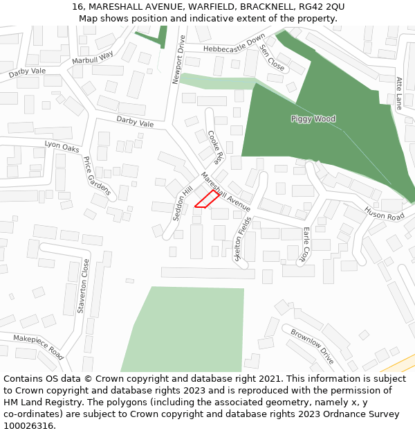 16, MARESHALL AVENUE, WARFIELD, BRACKNELL, RG42 2QU: Location map and indicative extent of plot