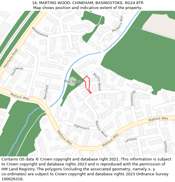 16, MARTINS WOOD, CHINEHAM, BASINGSTOKE, RG24 8TR: Location map and indicative extent of plot