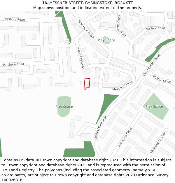 16, MESSNER STREET, BASINGSTOKE, RG24 9TT: Location map and indicative extent of plot