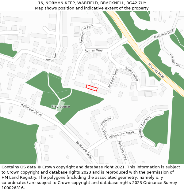 16, NORMAN KEEP, WARFIELD, BRACKNELL, RG42 7UY: Location map and indicative extent of plot