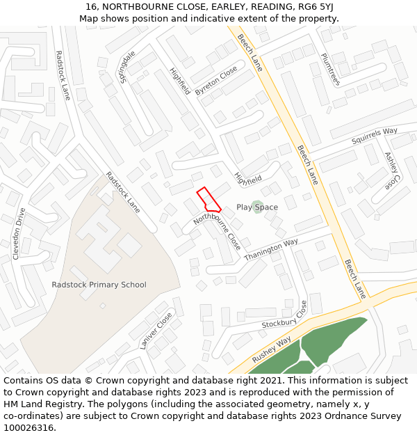 16, NORTHBOURNE CLOSE, EARLEY, READING, RG6 5YJ: Location map and indicative extent of plot