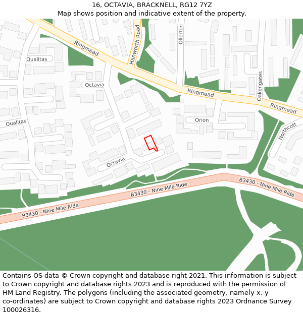 16, OCTAVIA, BRACKNELL, RG12 7YZ: Location map and indicative extent of plot