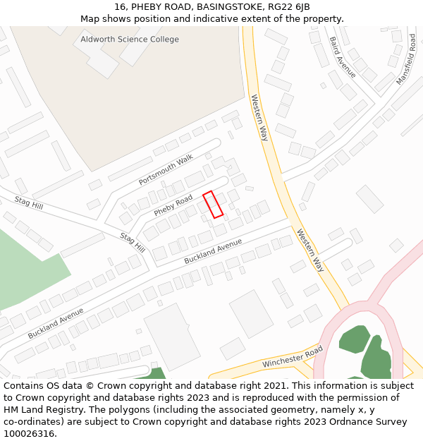 16, PHEBY ROAD, BASINGSTOKE, RG22 6JB: Location map and indicative extent of plot