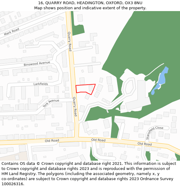 16, QUARRY ROAD, HEADINGTON, OXFORD, OX3 8NU: Location map and indicative extent of plot