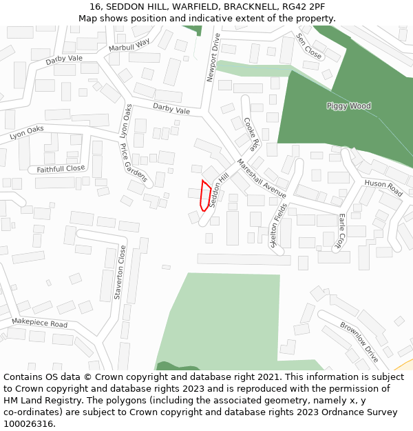 16, SEDDON HILL, WARFIELD, BRACKNELL, RG42 2PF: Location map and indicative extent of plot