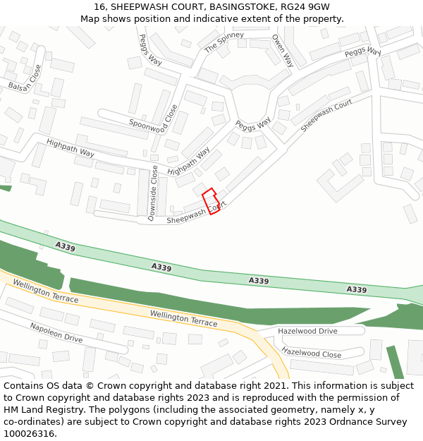 16, SHEEPWASH COURT, BASINGSTOKE, RG24 9GW: Location map and indicative extent of plot