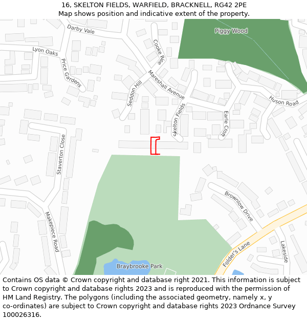 16, SKELTON FIELDS, WARFIELD, BRACKNELL, RG42 2PE: Location map and indicative extent of plot