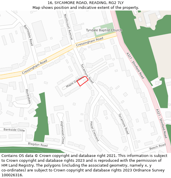 16, SYCAMORE ROAD, READING, RG2 7LY: Location map and indicative extent of plot