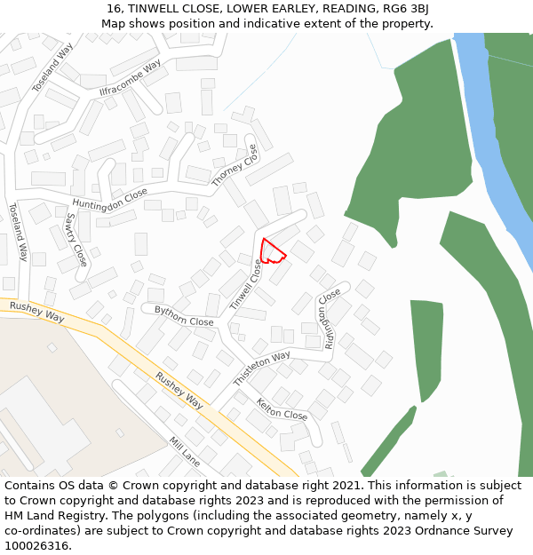 16, TINWELL CLOSE, LOWER EARLEY, READING, RG6 3BJ: Location map and indicative extent of plot