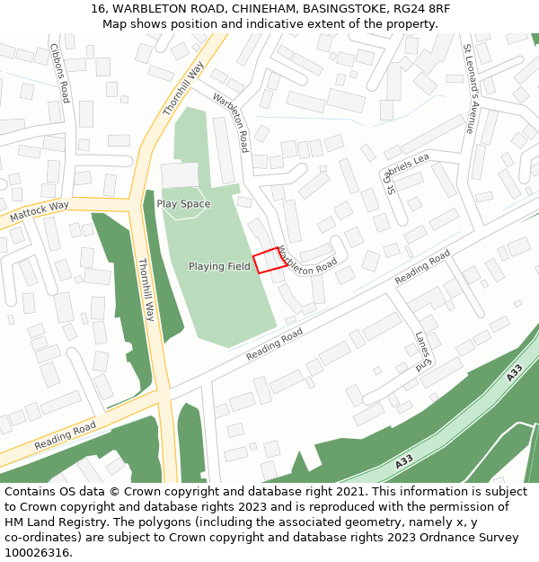 16, WARBLETON ROAD, CHINEHAM, BASINGSTOKE, RG24 8RF: Location map and indicative extent of plot