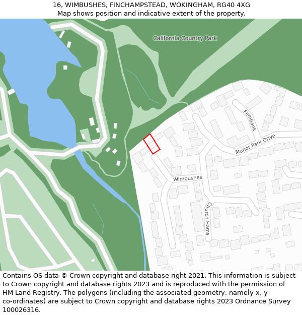16, WIMBUSHES, FINCHAMPSTEAD, WOKINGHAM, RG40 4XG: Location map and indicative extent of plot