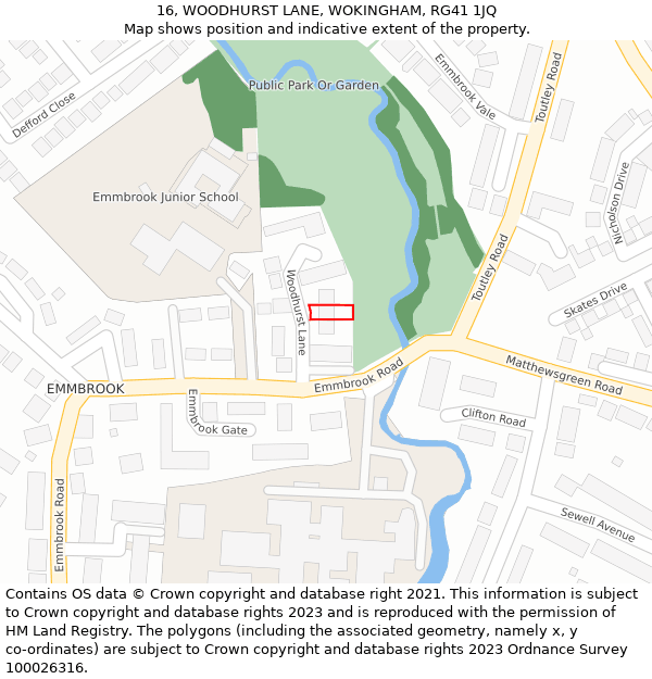 16, WOODHURST LANE, WOKINGHAM, RG41 1JQ: Location map and indicative extent of plot