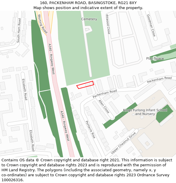 160, PACKENHAM ROAD, BASINGSTOKE, RG21 8XY: Location map and indicative extent of plot