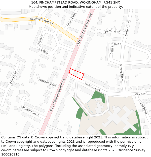 164, FINCHAMPSTEAD ROAD, WOKINGHAM, RG41 2NX: Location map and indicative extent of plot