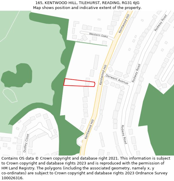 165, KENTWOOD HILL, TILEHURST, READING, RG31 6JG: Location map and indicative extent of plot