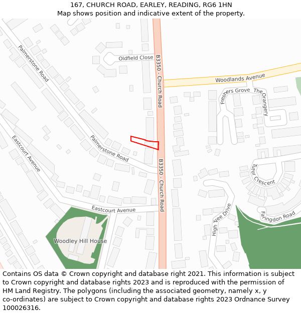 167, CHURCH ROAD, EARLEY, READING, RG6 1HN: Location map and indicative extent of plot