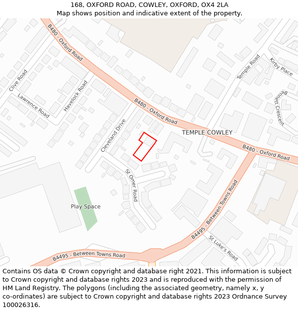 168, OXFORD ROAD, COWLEY, OXFORD, OX4 2LA: Location map and indicative extent of plot