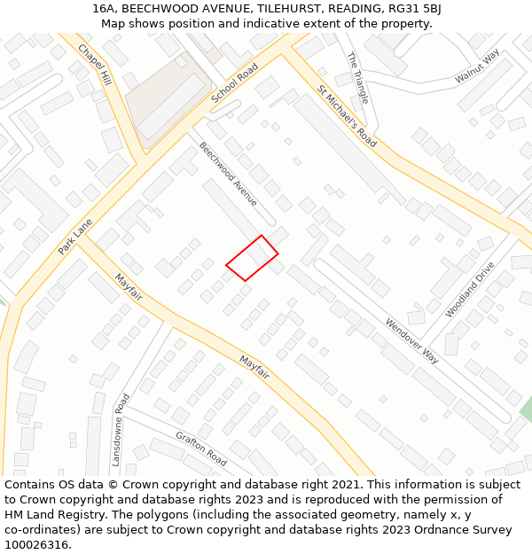 16A, BEECHWOOD AVENUE, TILEHURST, READING, RG31 5BJ: Location map and indicative extent of plot