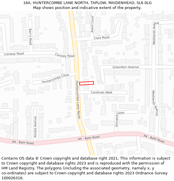 16A, HUNTERCOMBE LANE NORTH, TAPLOW, MAIDENHEAD, SL6 0LG: Location map and indicative extent of plot