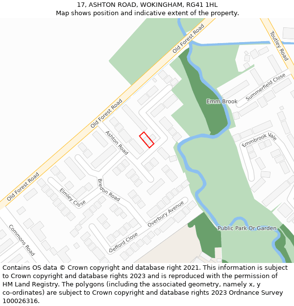 17, ASHTON ROAD, WOKINGHAM, RG41 1HL: Location map and indicative extent of plot