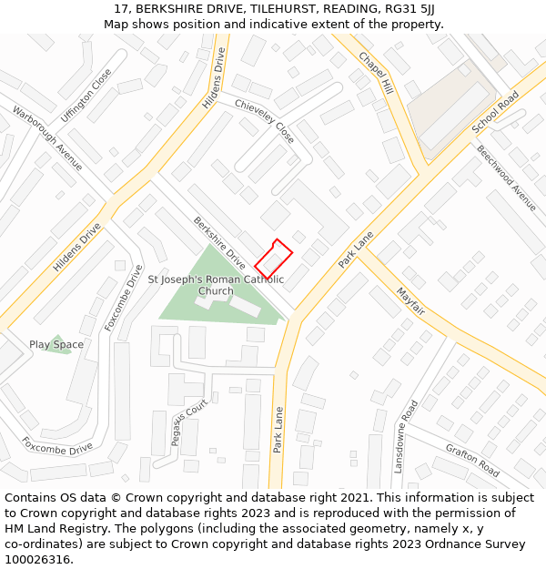 17, BERKSHIRE DRIVE, TILEHURST, READING, RG31 5JJ: Location map and indicative extent of plot