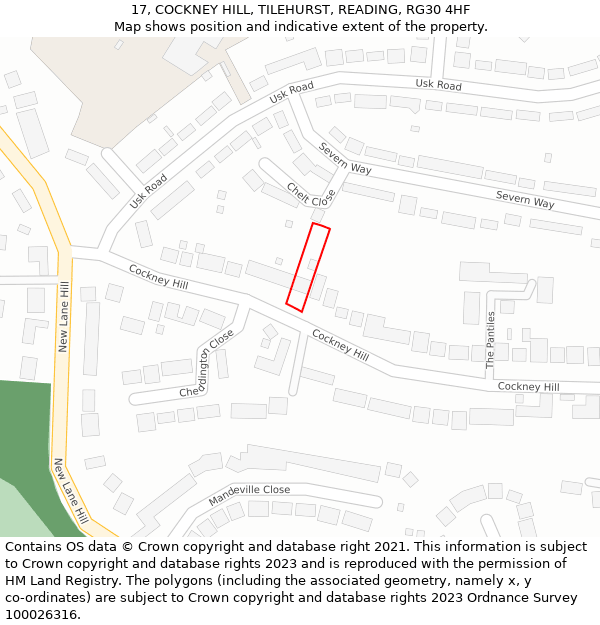 17, COCKNEY HILL, TILEHURST, READING, RG30 4HF: Location map and indicative extent of plot
