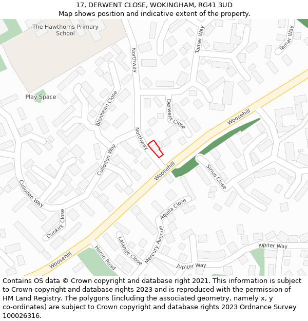 17, DERWENT CLOSE, WOKINGHAM, RG41 3UD: Location map and indicative extent of plot