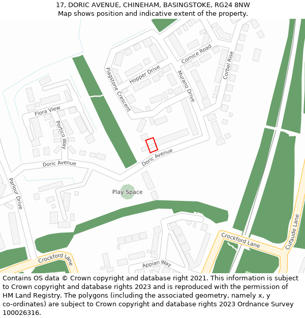 17, DORIC AVENUE, CHINEHAM, BASINGSTOKE, RG24 8NW: Location map and indicative extent of plot