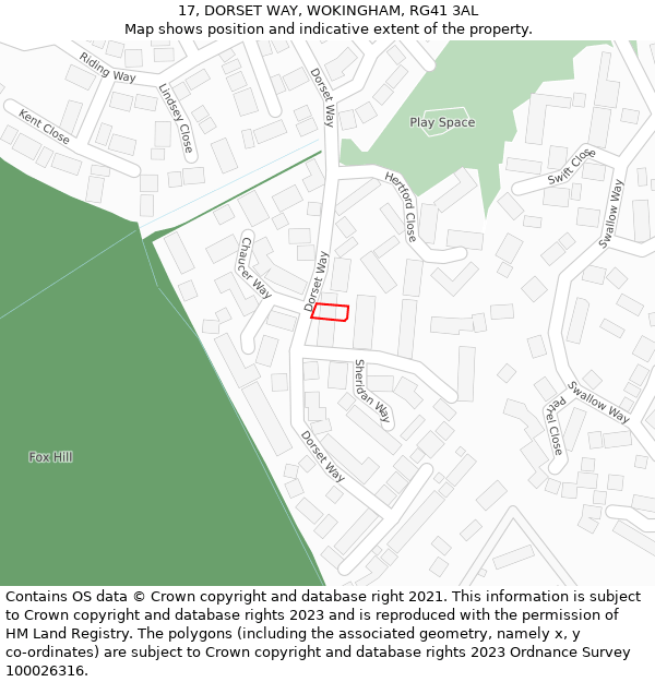17, DORSET WAY, WOKINGHAM, RG41 3AL: Location map and indicative extent of plot