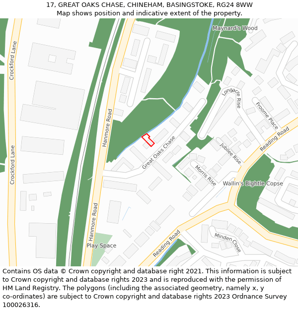 17, GREAT OAKS CHASE, CHINEHAM, BASINGSTOKE, RG24 8WW: Location map and indicative extent of plot