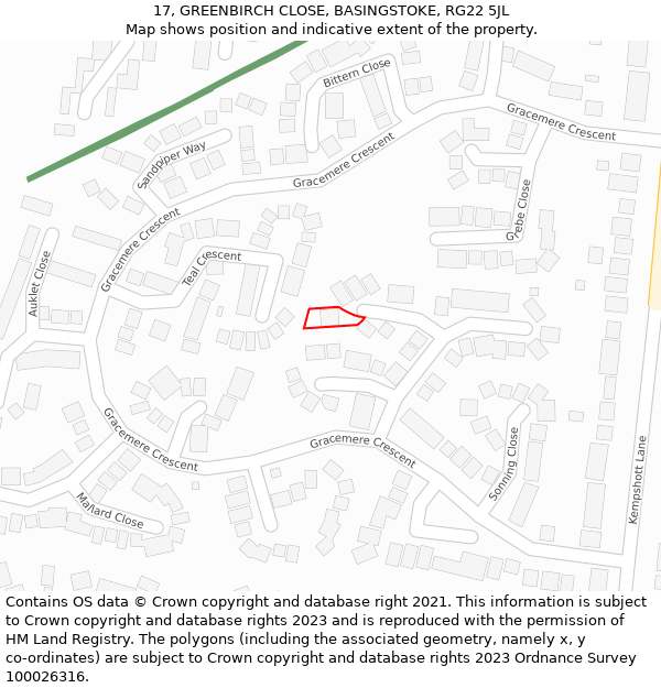 17, GREENBIRCH CLOSE, BASINGSTOKE, RG22 5JL: Location map and indicative extent of plot