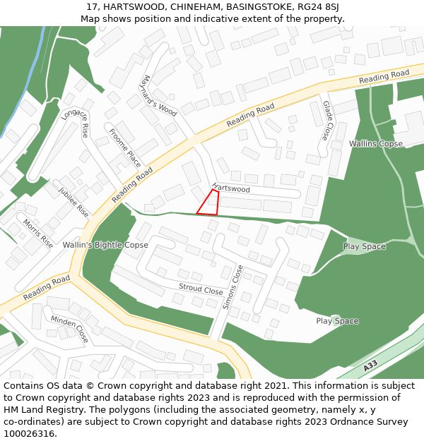 17, HARTSWOOD, CHINEHAM, BASINGSTOKE, RG24 8SJ: Location map and indicative extent of plot