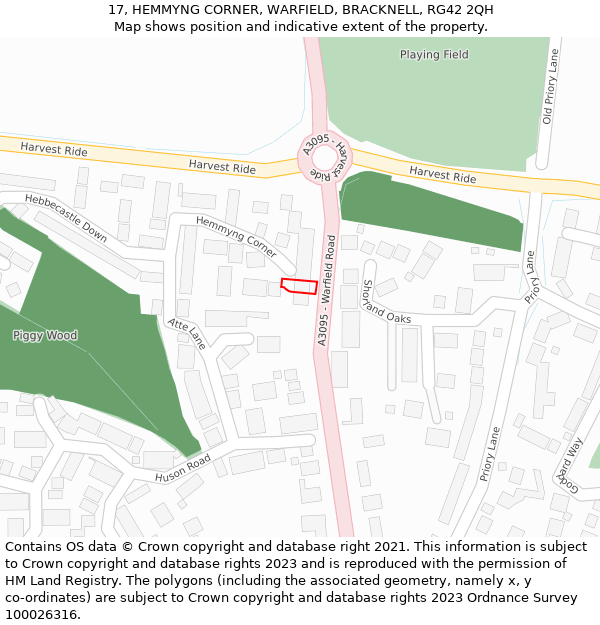 17, HEMMYNG CORNER, WARFIELD, BRACKNELL, RG42 2QH: Location map and indicative extent of plot