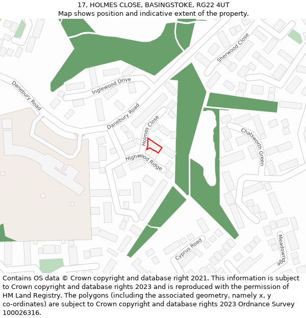 17, HOLMES CLOSE, BASINGSTOKE, RG22 4UT: Location map and indicative extent of plot