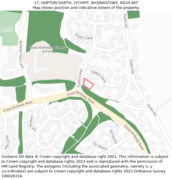 17, HOPTON GARTH, LYCHPIT, BASINGSTOKE, RG24 8AT: Location map and indicative extent of plot