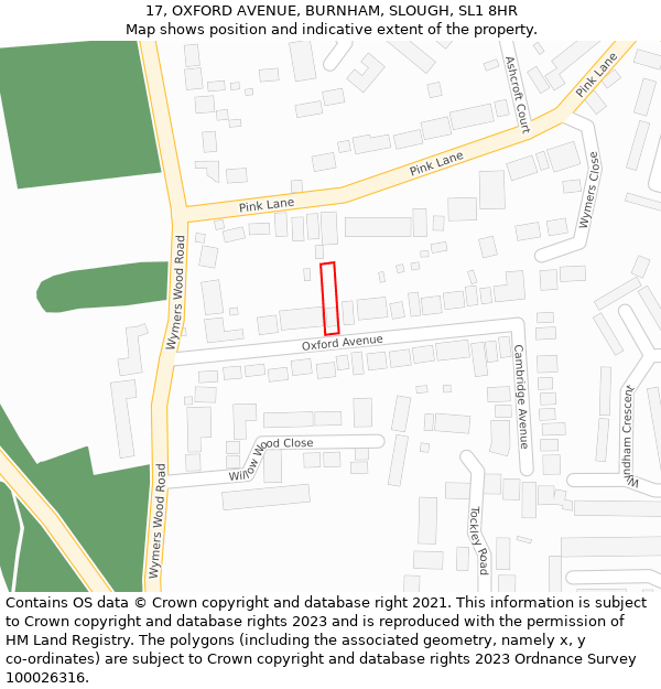 17, OXFORD AVENUE, BURNHAM, SLOUGH, SL1 8HR: Location map and indicative extent of plot